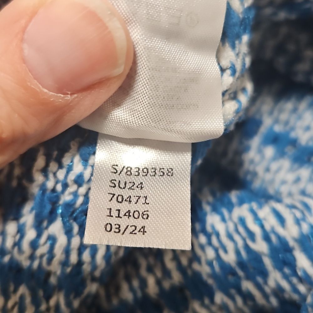 Ann Taylor Textured Knit Cardigan Tank Set Blue White Gold Button Lady Jacket M - Picture 11 of 16